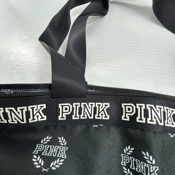 Victorias Secret Pink Spell Out Black Tote Zip Close Polyester Double Handles - Picture 5 of 9